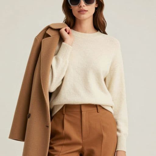 AI カラー分析のユーザー写真。ワードローブに活かせる配色でスタイリングされたポートレート。