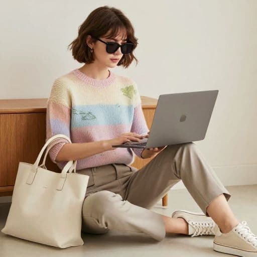 AI カラー分析のユーザー写真。女性ポートレート、暖色ヘア、アンダートーンに合う配色コーデ。